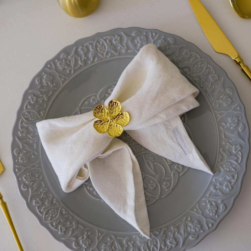 Gold Flower Napkin Rings - Metal Finish Set - Image 2