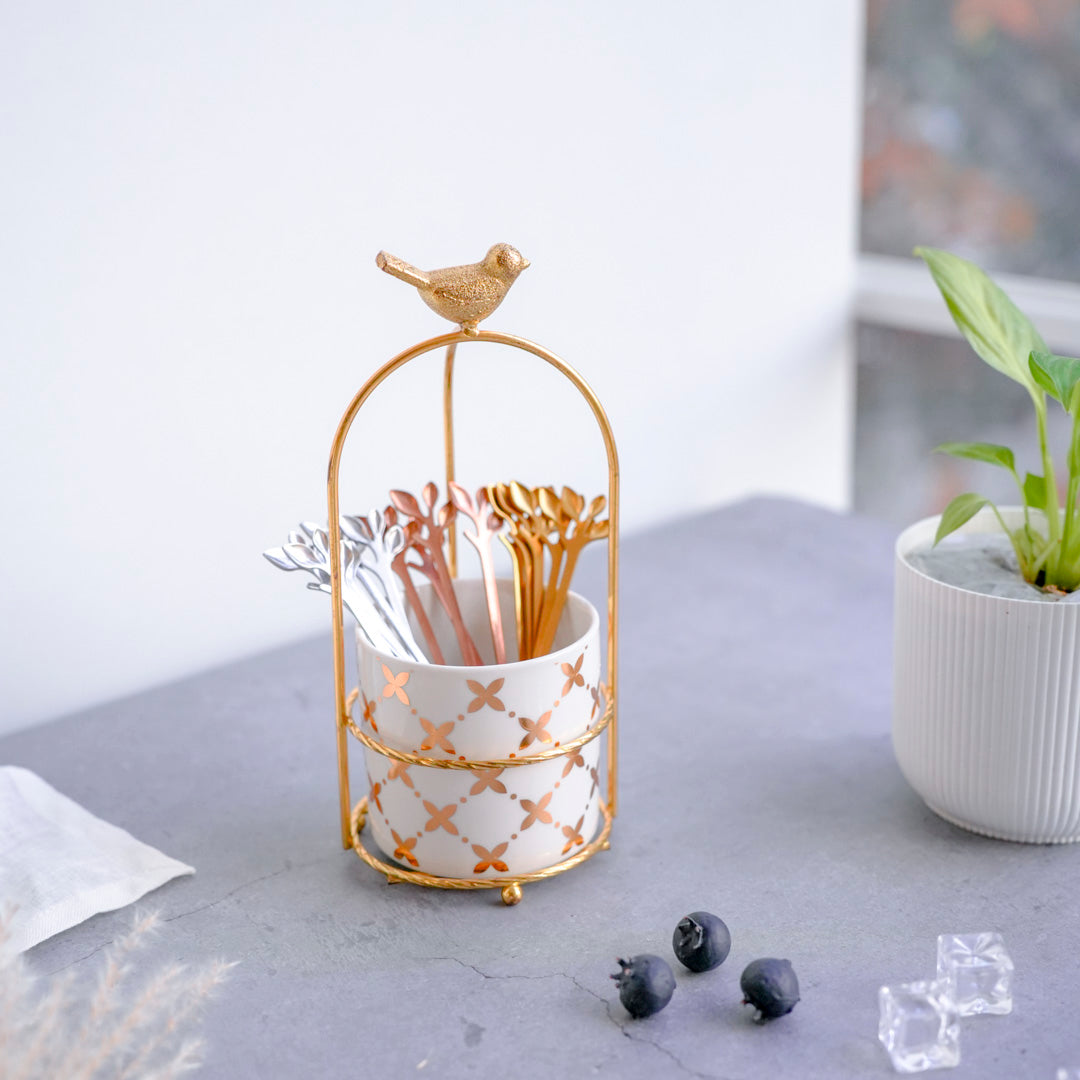 Cutlery Stand - White & Gold - Image 16