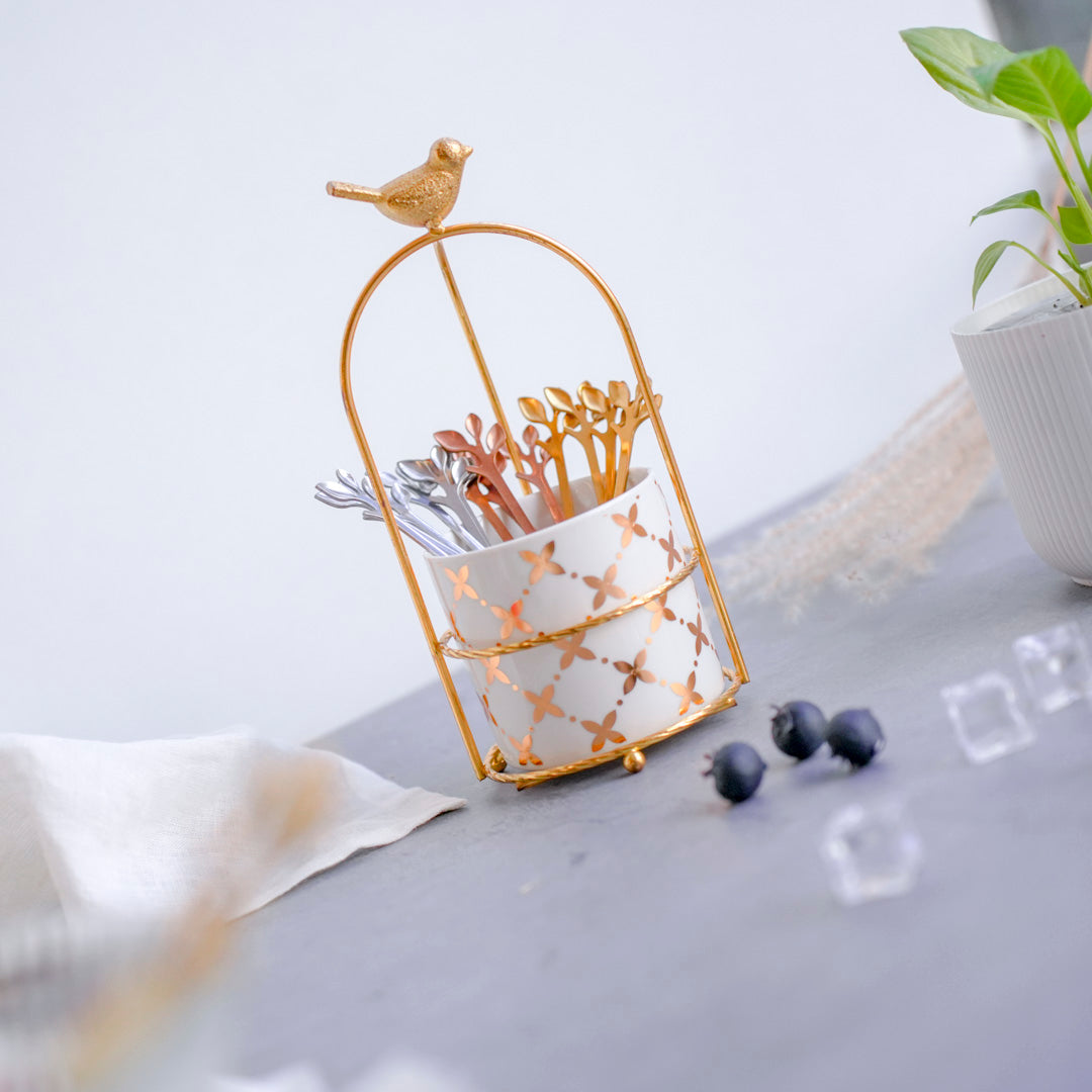 Cutlery Stand - White & Gold - Image 4