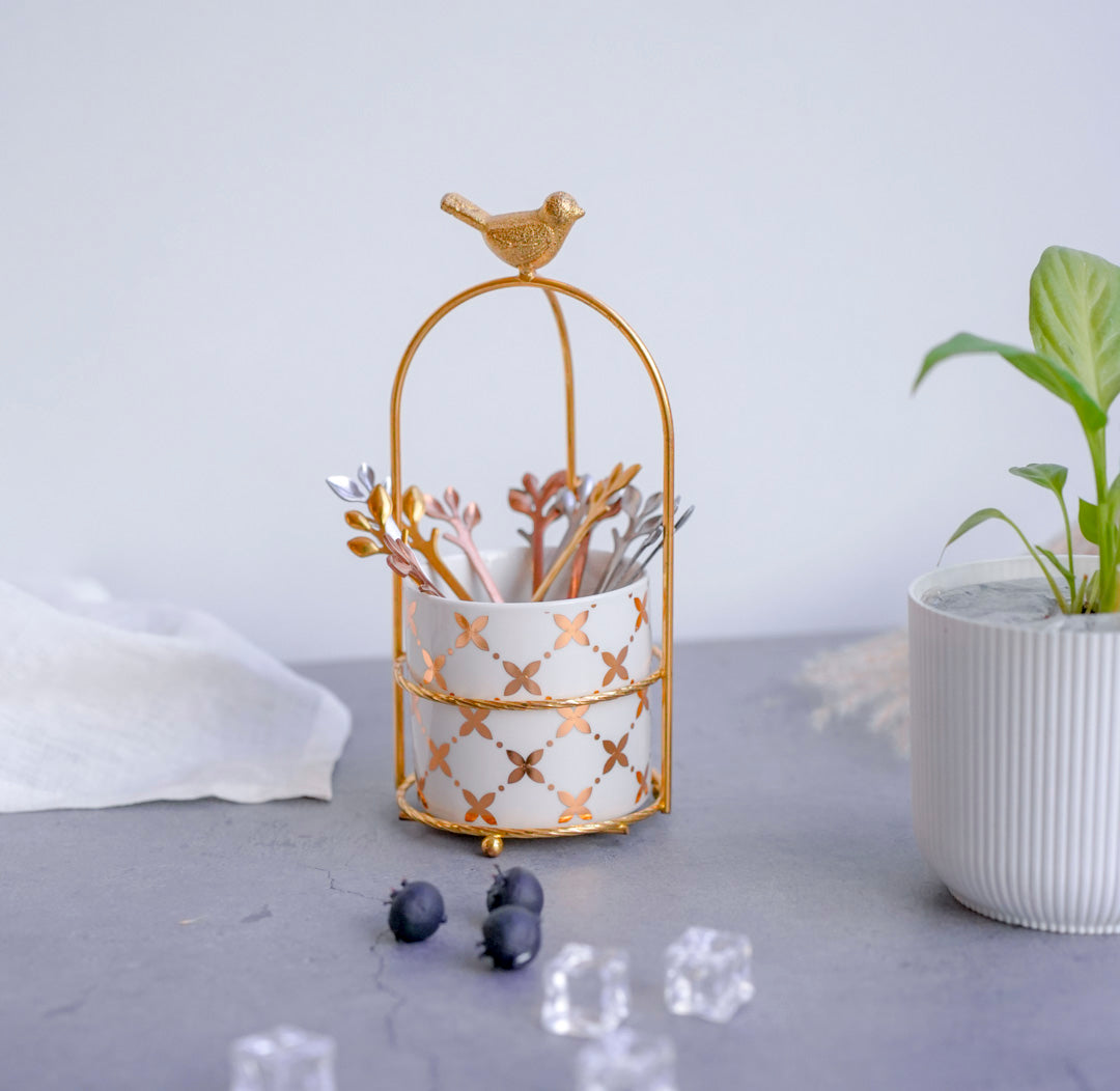 Cutlery Stand - White & Gold - Image 3