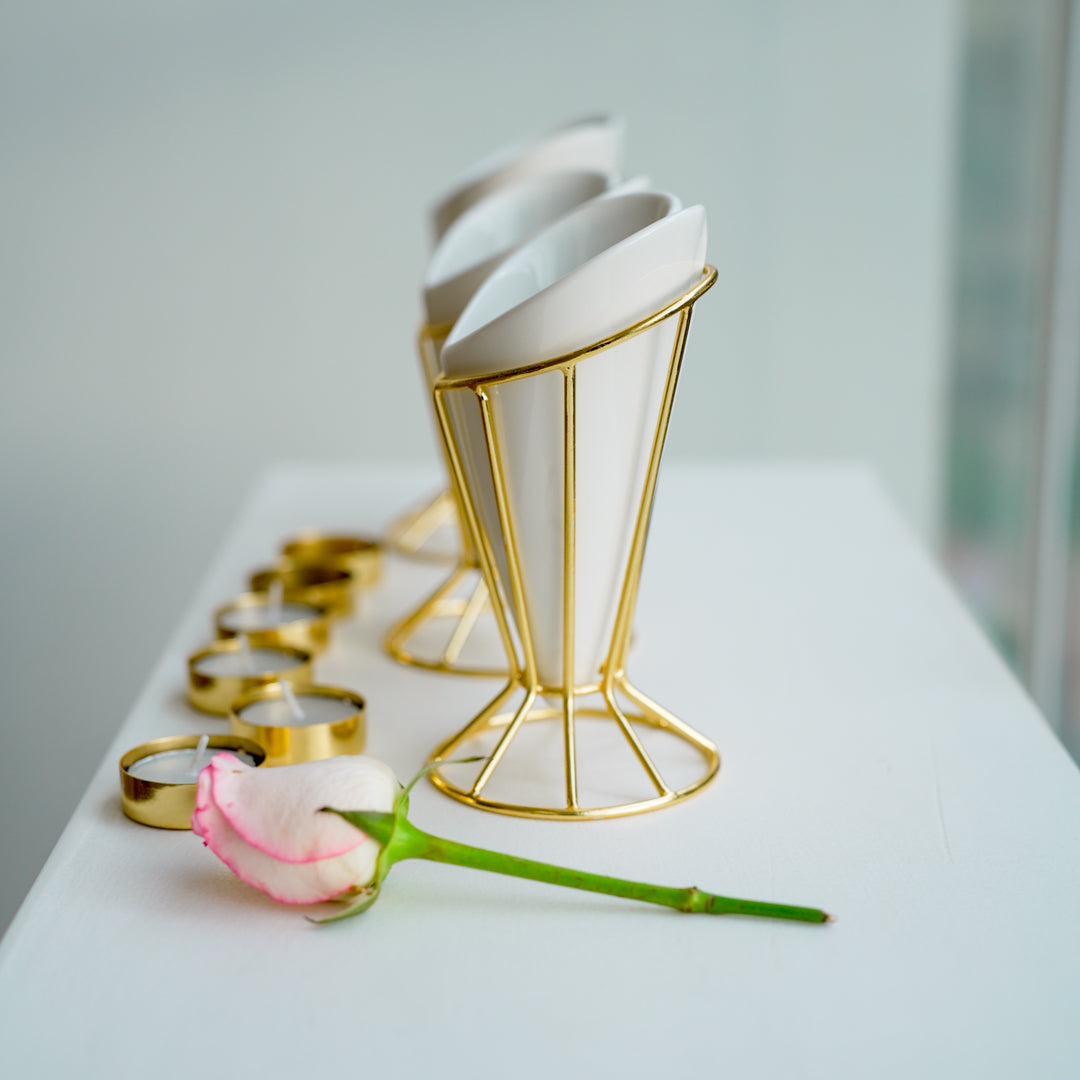 Heart Snack Cone with Gold Stand & Dip Bowl | Porcelain Serveware - Image 6