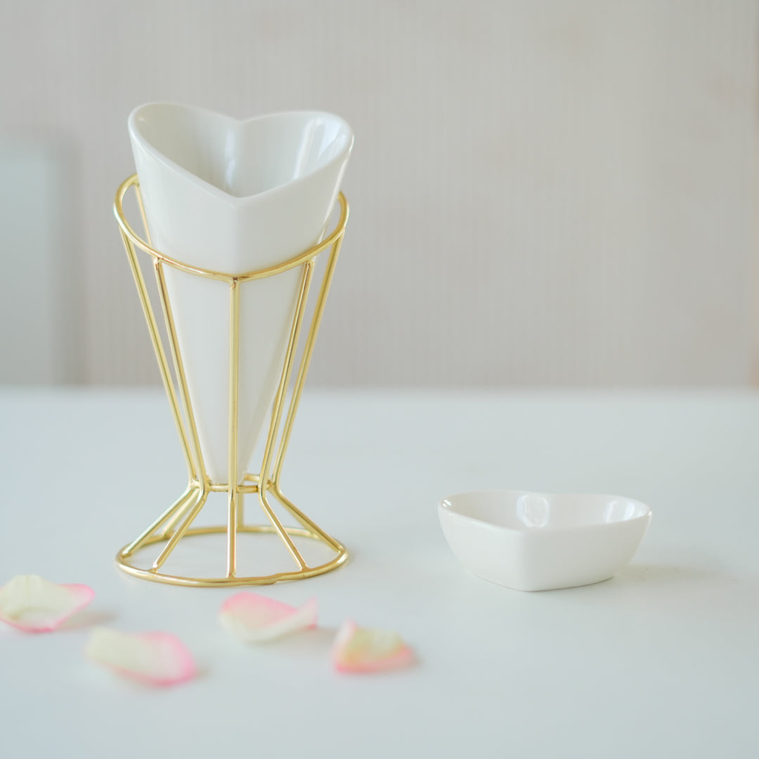 Heart Snack Cone with Gold Stand & Dip Bowl | Porcelain Serveware - Image 7