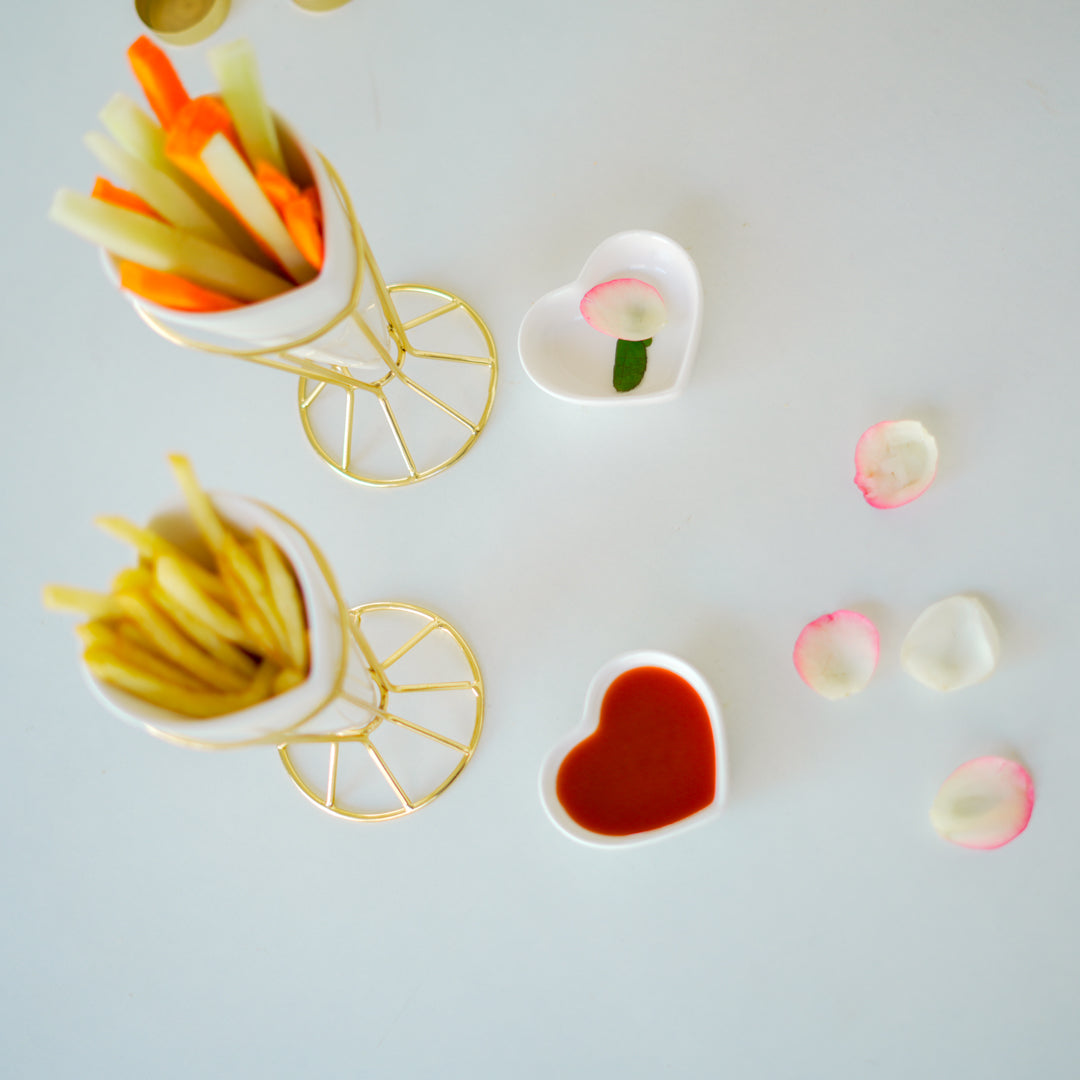 Heart Snack Cone with Gold Stand & Dip Bowl | Porcelain Serveware - Image 8