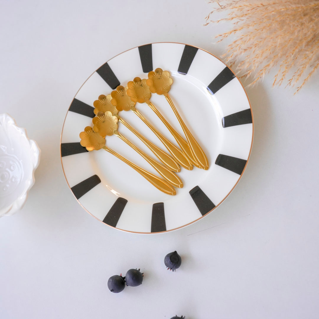 Small Dessert & Tea Spoons | Set of 6 | Gold Chrysanthemum Flower - Image 4