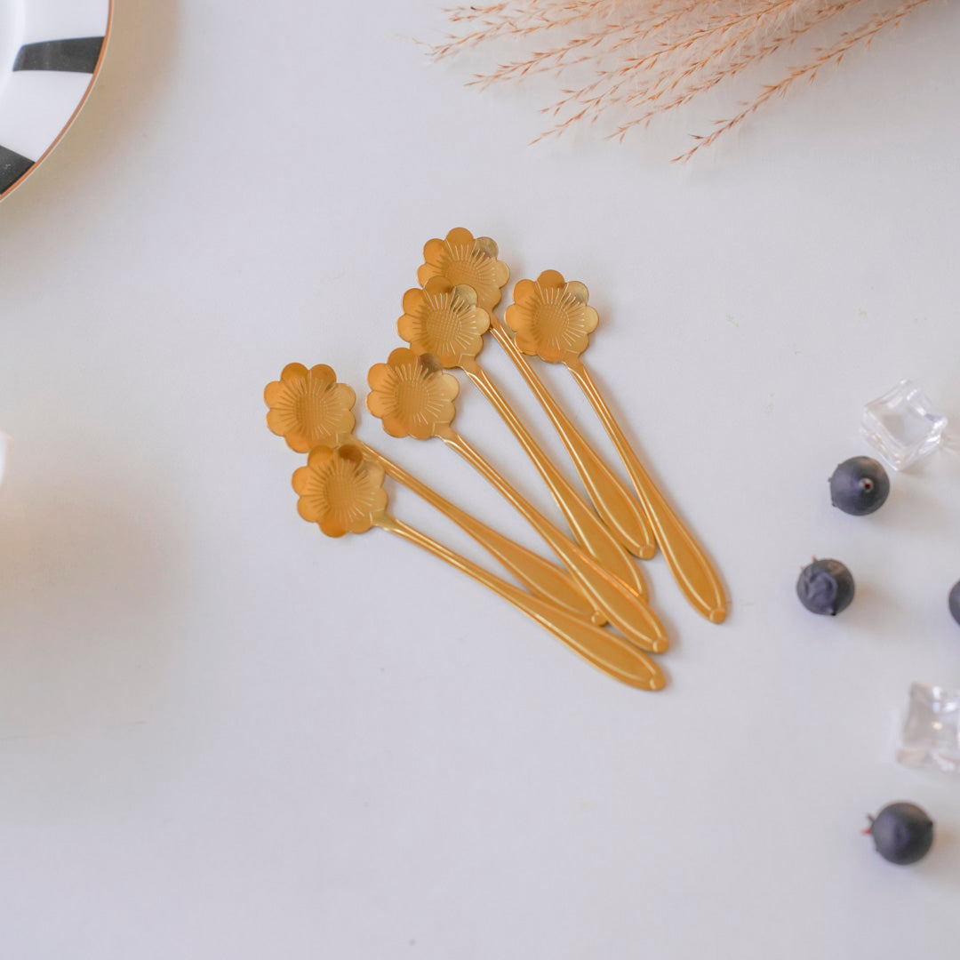 Small Dessert & Tea Spoons | Set of 6 | Gold Chrysanthemum Flower - Image 9