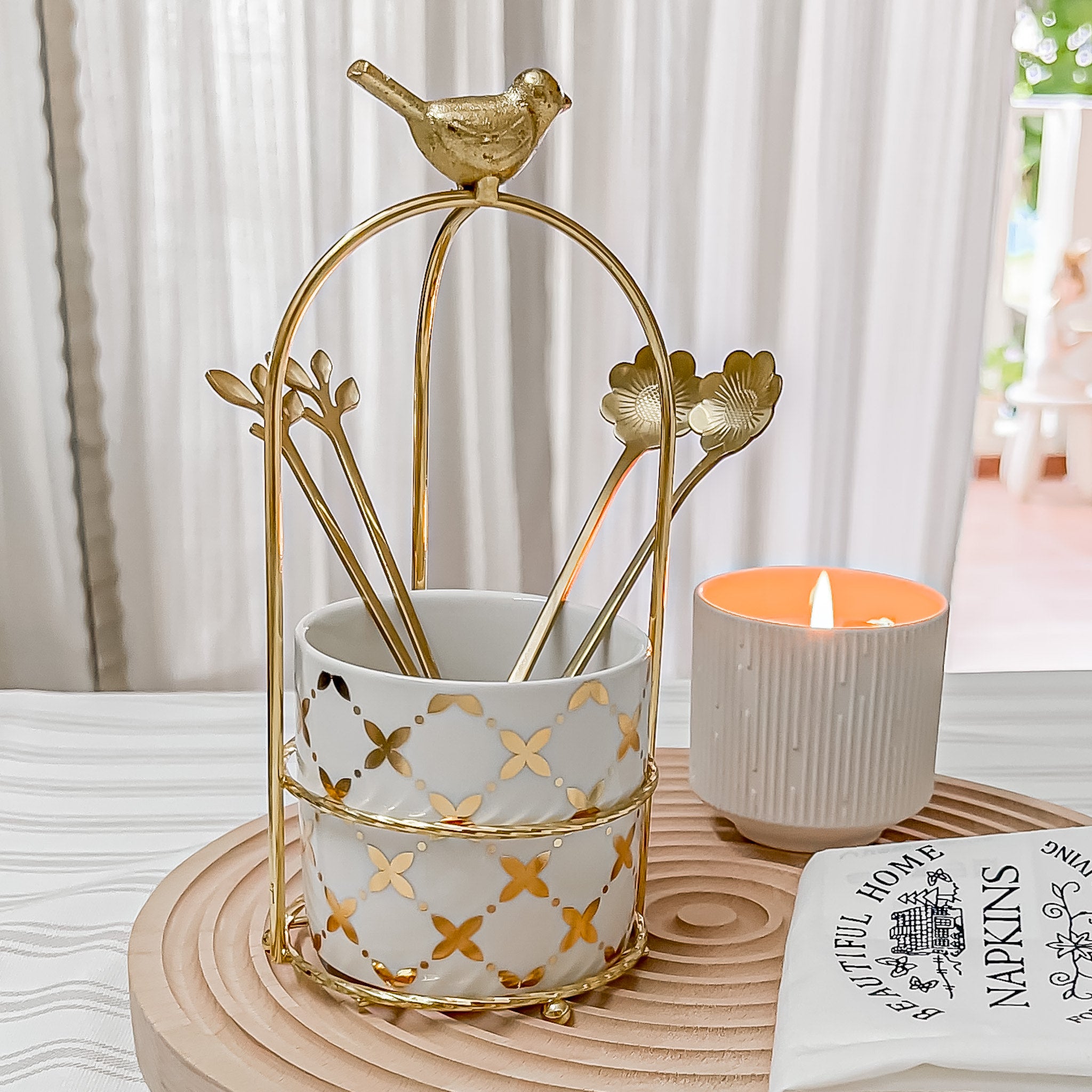 Cutlery Stand - White & Gold - Image 13